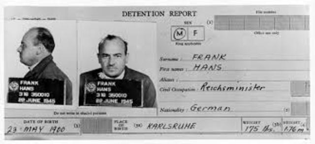 Documento de detención de Hans Frank