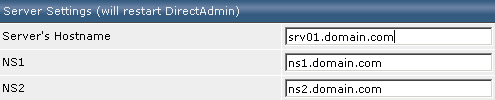 DirectAdmin settings