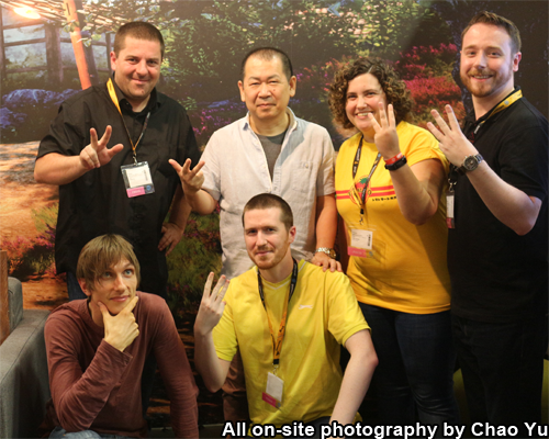 Yu Suzuki with representatives of Shenmue 500K, Team Yu, Shenmue Master, and Shenmue Dojo