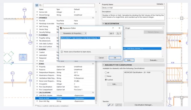 02 – Mathematical expressions can now be custom created in a new Expression Defined Properties panel thereby giving the user the custom ability to interrogate the BIM’s “data” for answers like “how many literal bricks are in this building?”