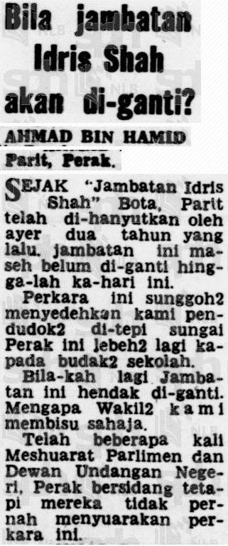 Kisah Jambatan Sultan Idris Shah II Di Bota, Perak
