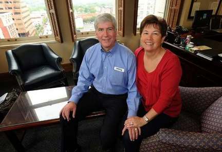 Rick and Sue Snyder in his Ann Arbor office