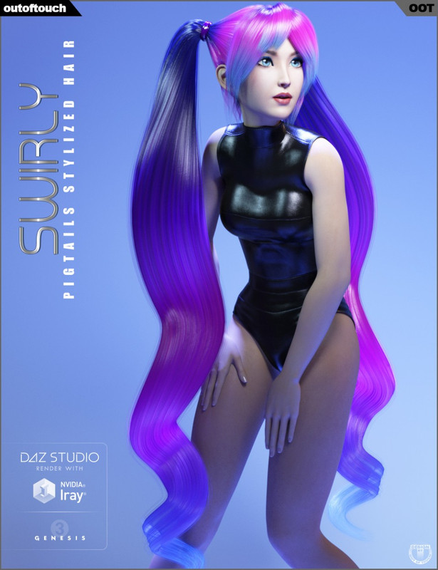 00 main swirly pigtails stylized hair for genesis 3 females daz3